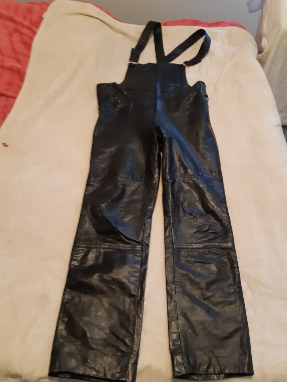 Vintage Cordovan Montreal Real Leather Moto Overalls Bib Pants Black - Picture 8 of 14